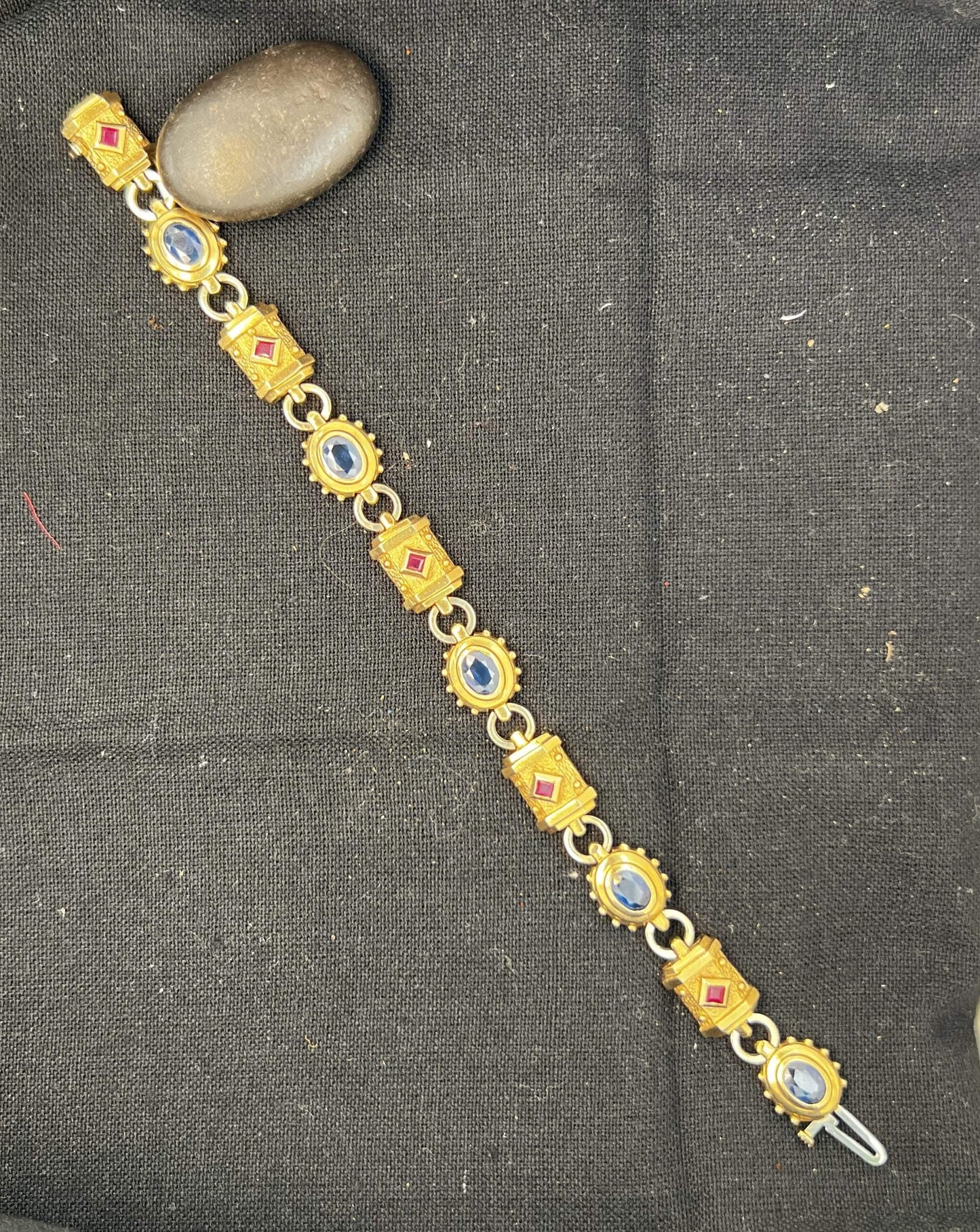 14KT YG 7 1/8 Inch Ruby/Sapphire Link Bracelet
