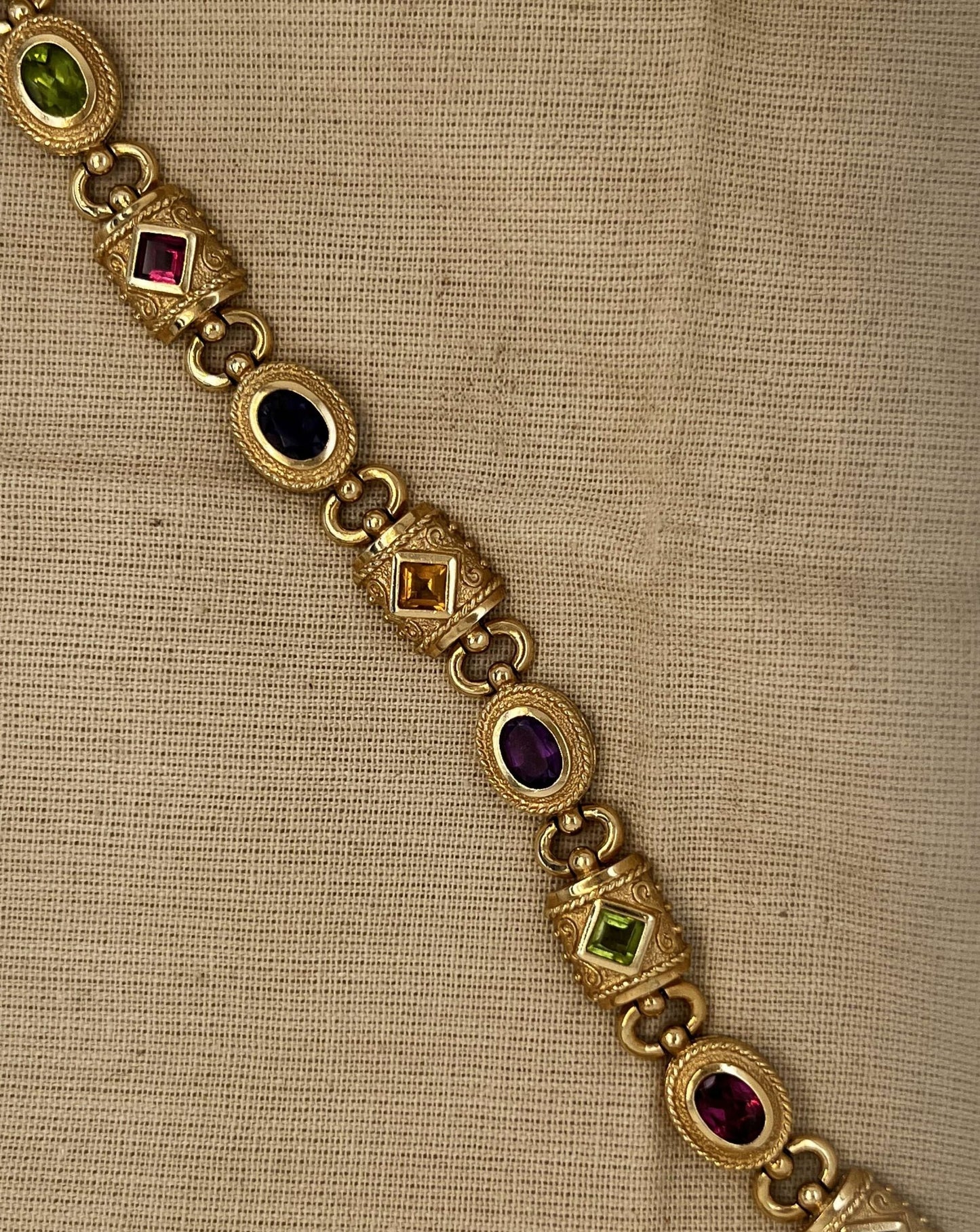 14k YG Gemstone Link Bracelet