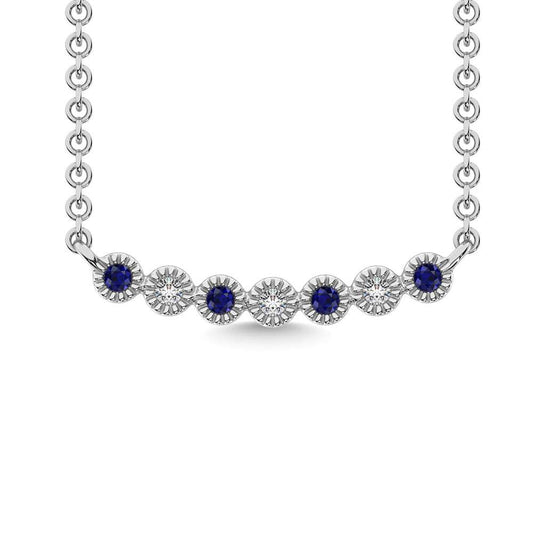 Diamond 1/10 Ct.Tw. And Blue Sapphire Necklace in 10K White Gold