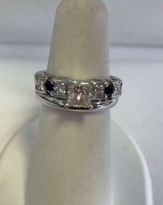 14k WG Diamond and Sapphire Engagement Ring