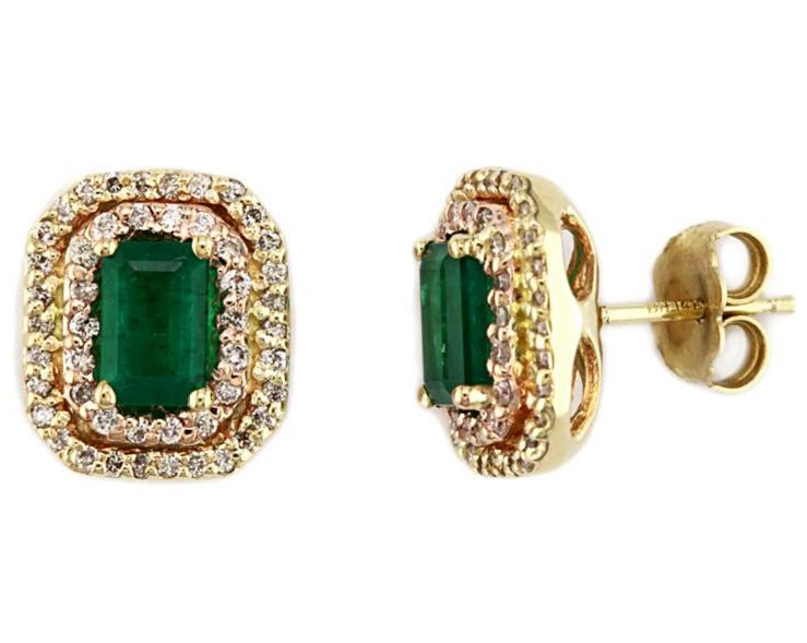 EFFY 14K YELLOW GOLD DIAMOND,NATURAL EMERALD EARRINGS