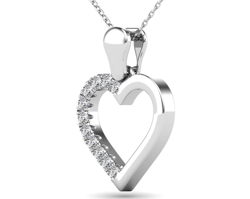 10K White Gold 1/10 Ctw Diamond Heart Pendant