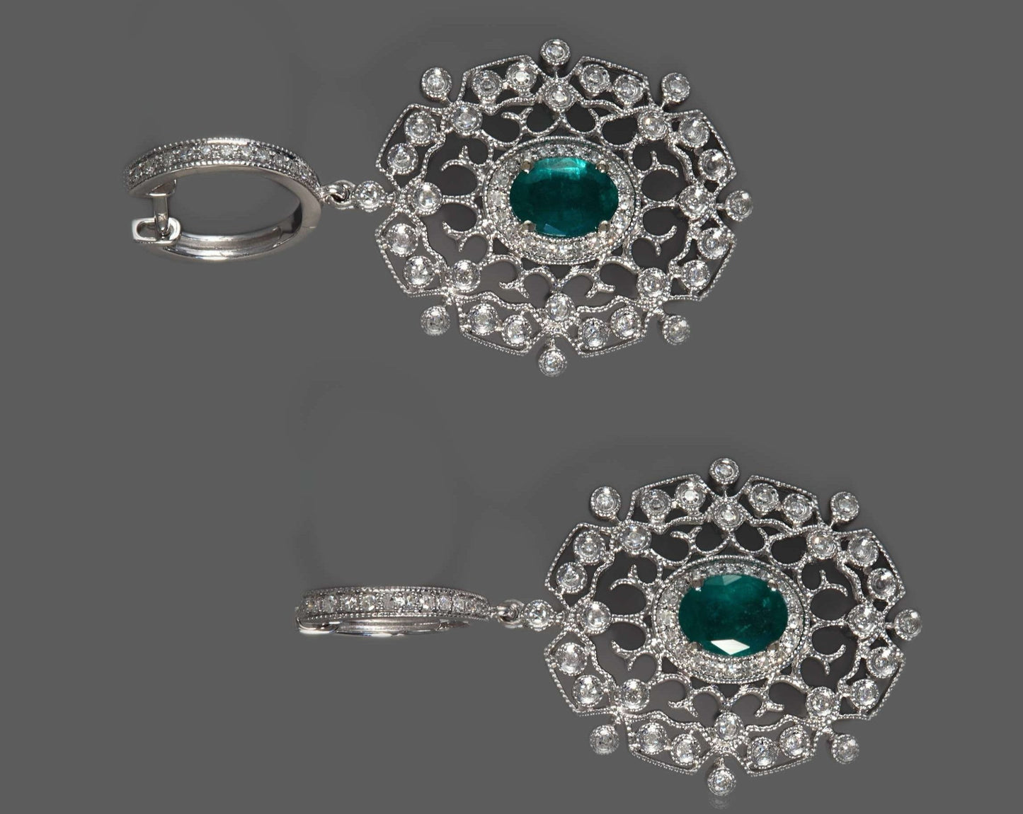 Effy 14K White Gold Diamond,Natural Emerald Earrings