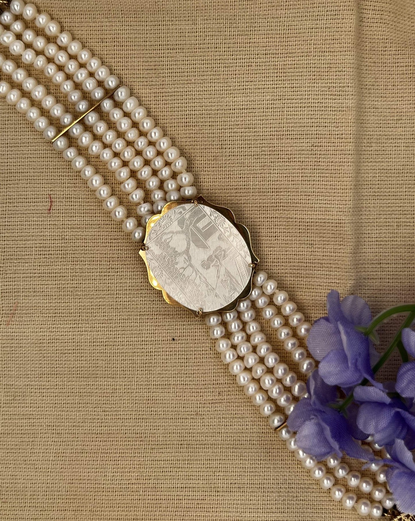 White Multi Mother of Pearl Bracelet with Gold Trimming