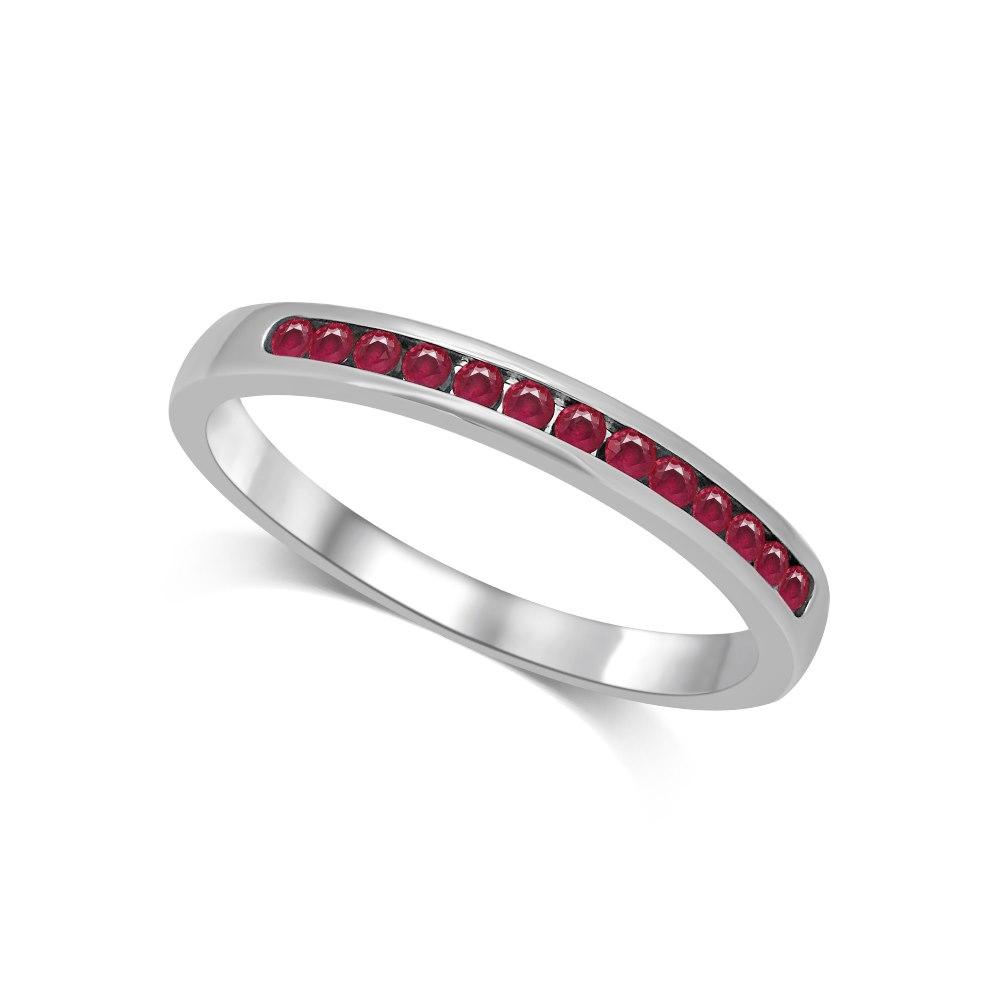 14K White Gold 1/5 Ctw Ruby Machine Band