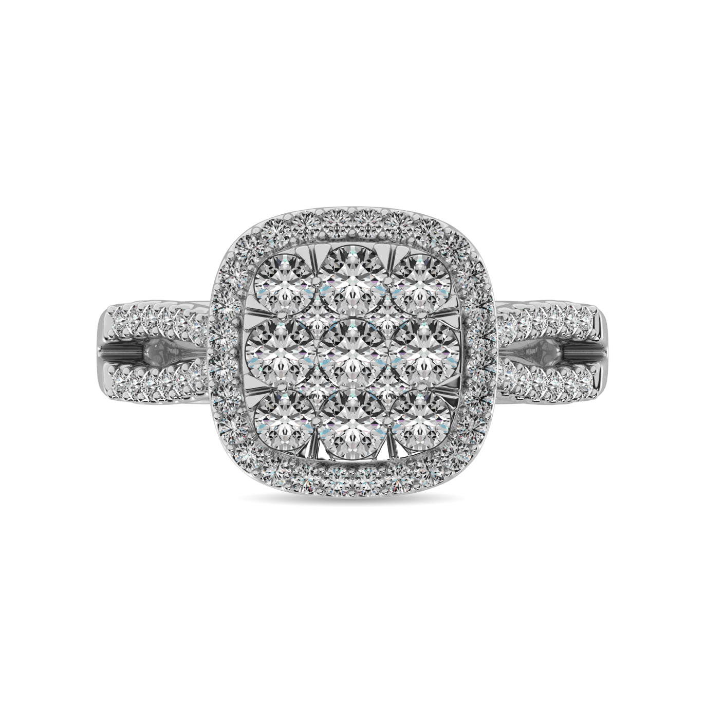 Diamond 1 1/2 ct tw Two Row Shank Halo Engagement Ring in 14K White Gold