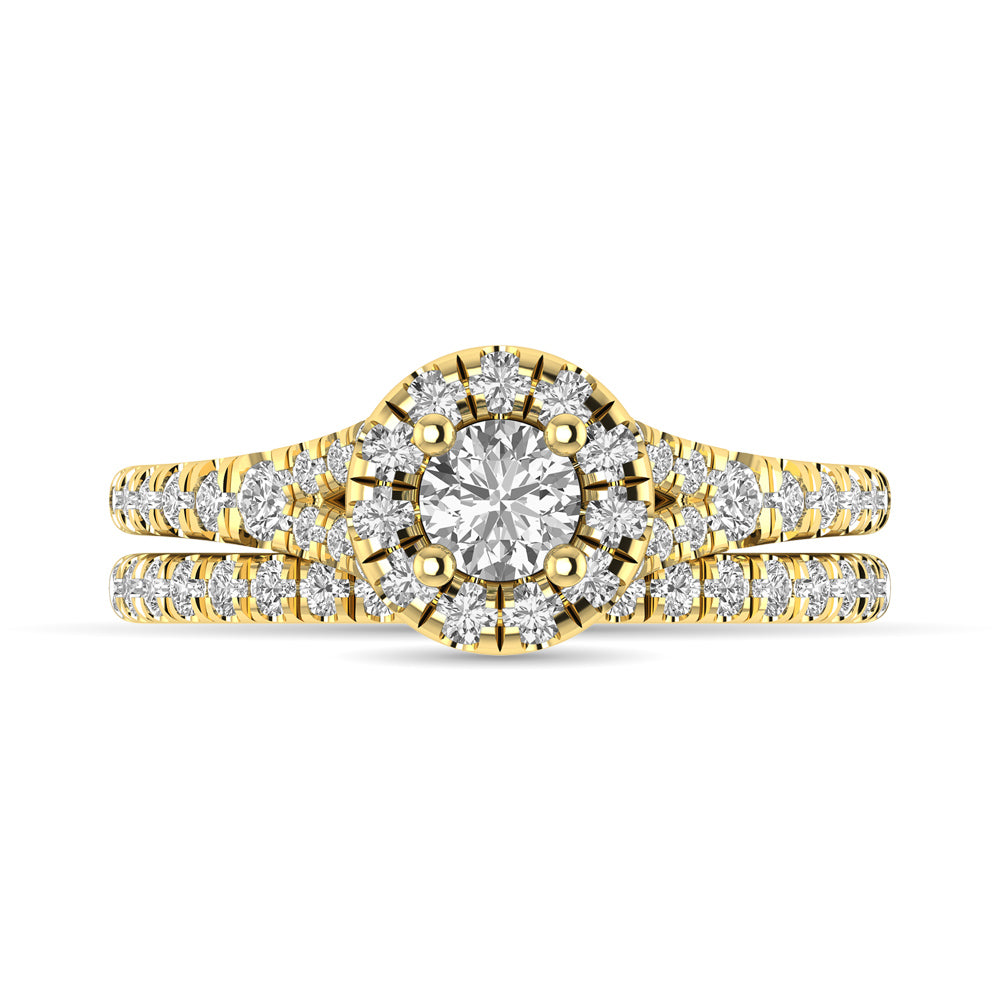 Diamond Split Shank Single Halo Bridal Ring 1 ct tw Round Cut in 14K Yellow Gold