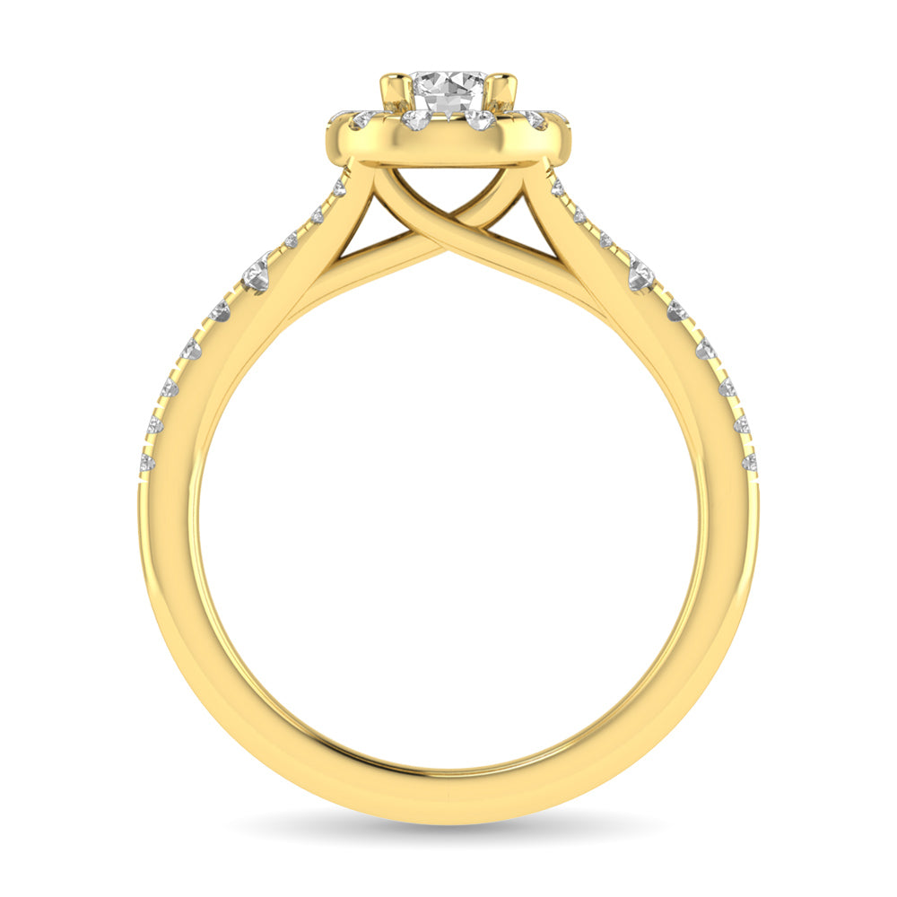 Diamond Split Shank Single Halo Bridal Ring 1 ct tw Round Cut in 14K Yellow Gold