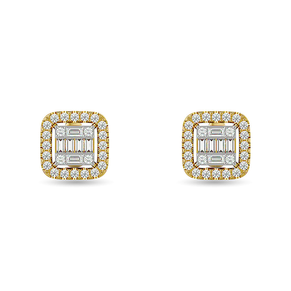 Diamond 1/3 Ct.Tw. Round and Baguette Fashion Earrings in 14K Yellow Gold