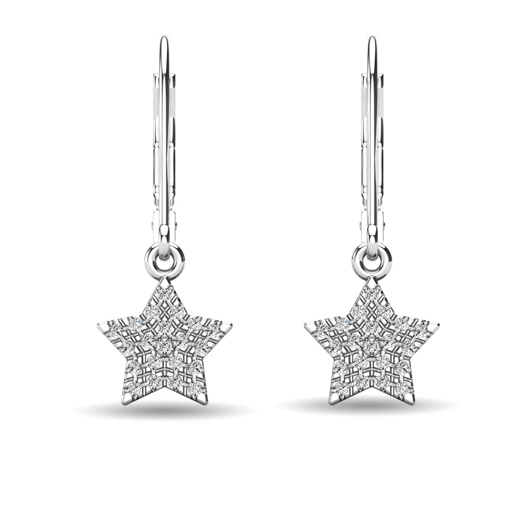 Diamond 1/8 ct tw Star Dangle Earrings in 10K White Gold
