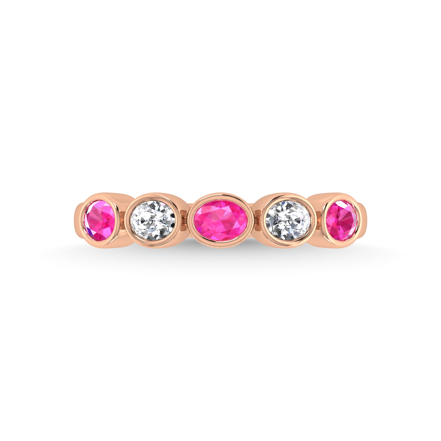 14K Rose Gold Diamond and Pink Sapphire 1 Ct.Tw. Stackable Band