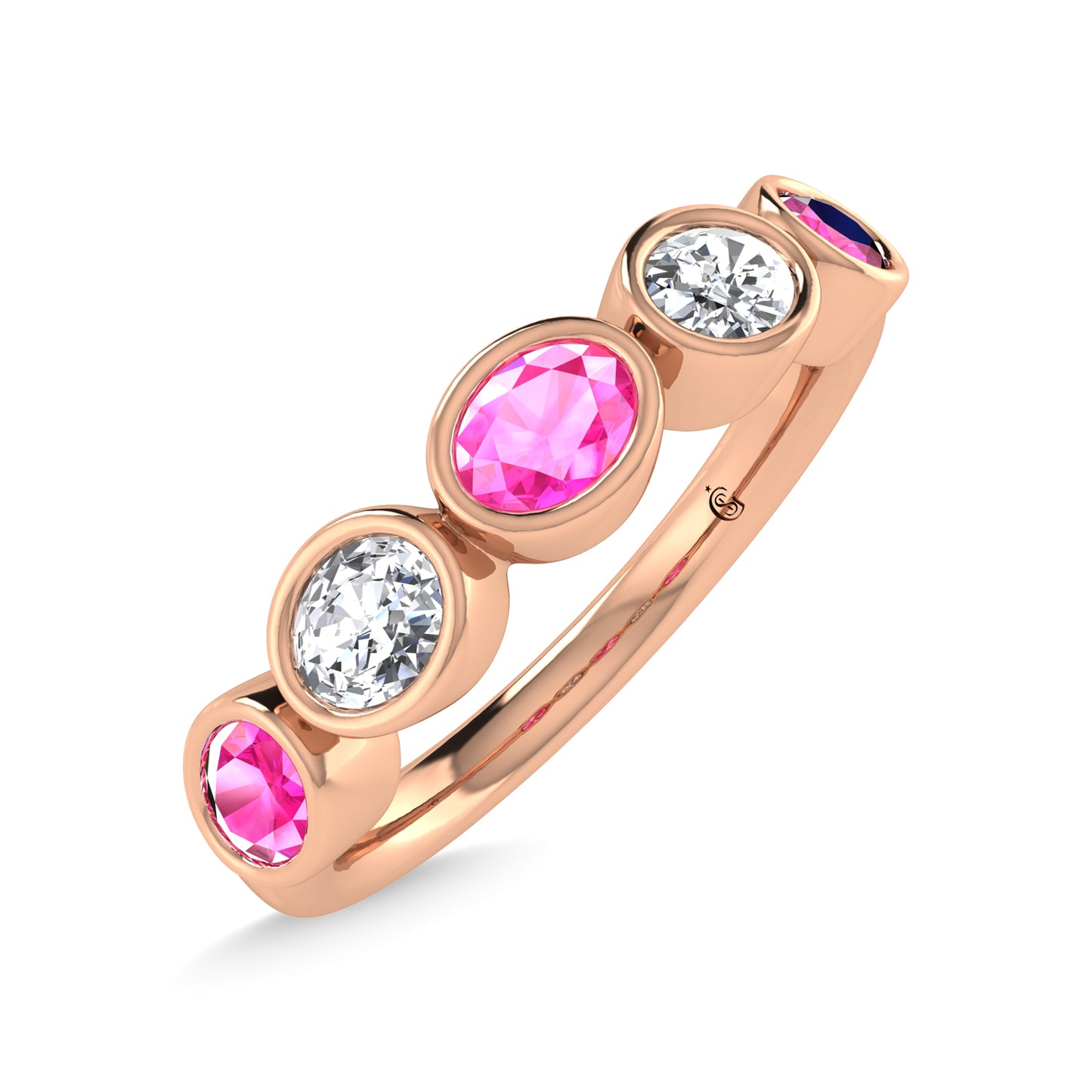 14K Rose Gold Diamond and Pink Sapphire 1 Ct.Tw. Stackable Band