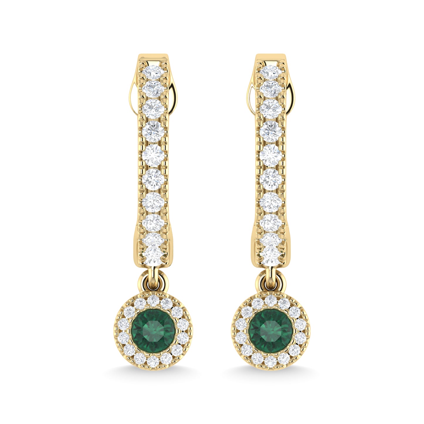 14K Yellow Gold Emerald and Diamond 1/4 Ct.Tw. Fashion Earrings