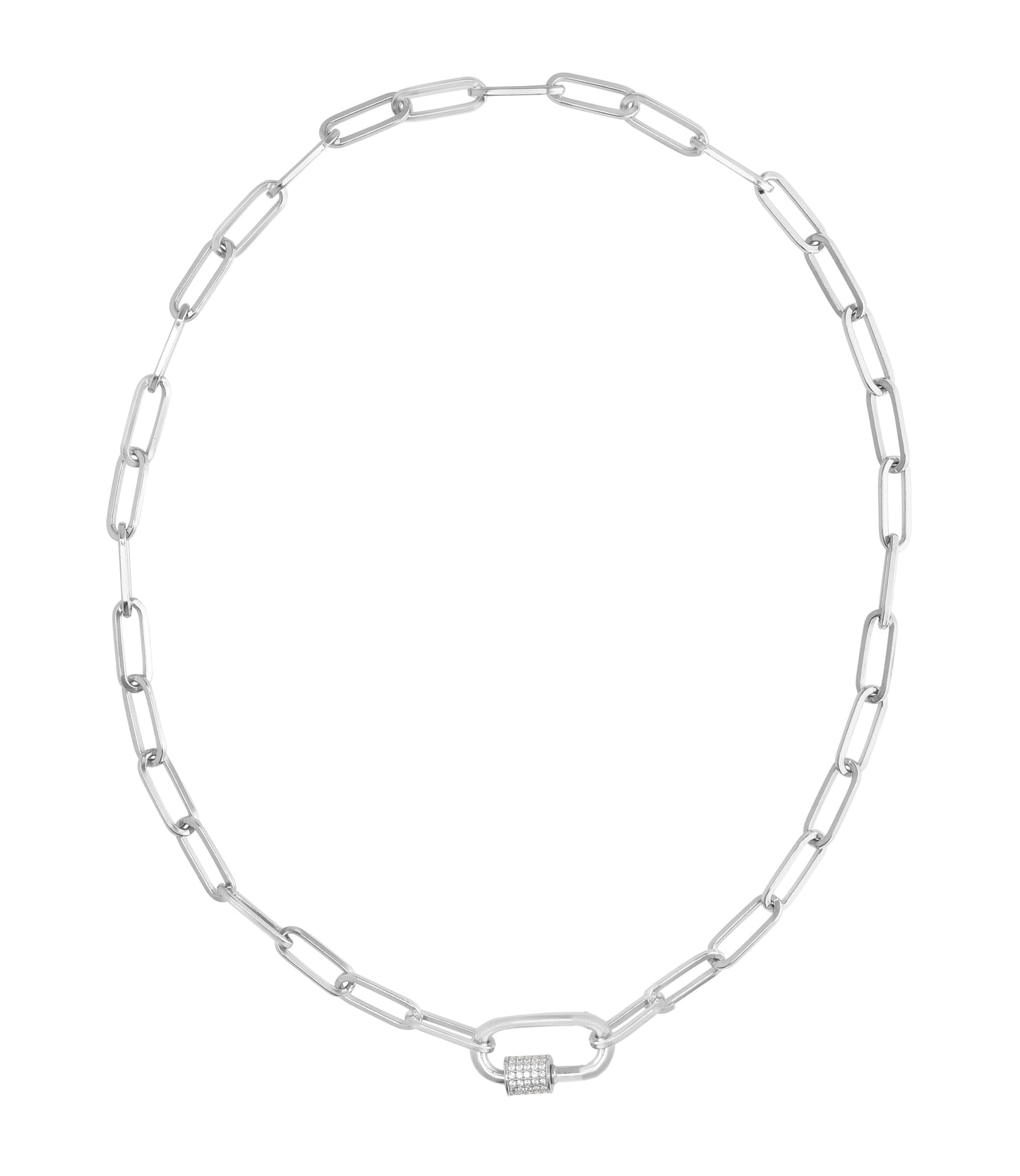 Silver White CZ Carabiner Necklace