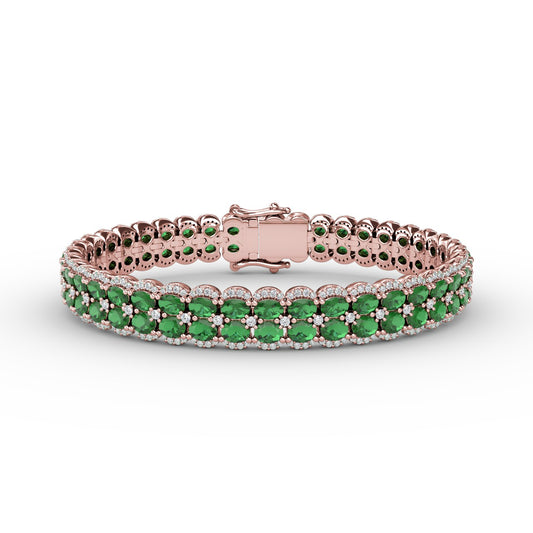 Double Oval Emerald and Diamond Bracelet