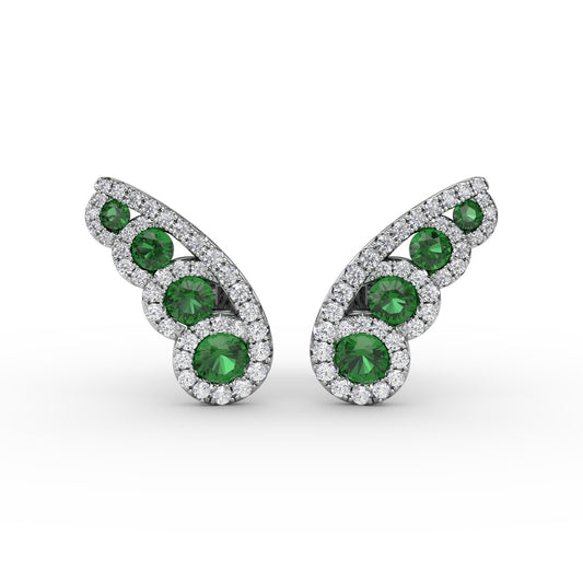 Butterfly Wing Emerald and Diamond Studs