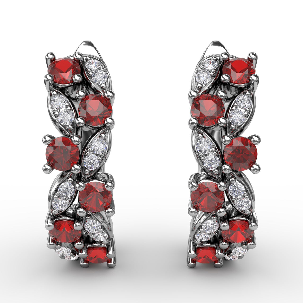 Clustered Ruby and Diamond Earrings