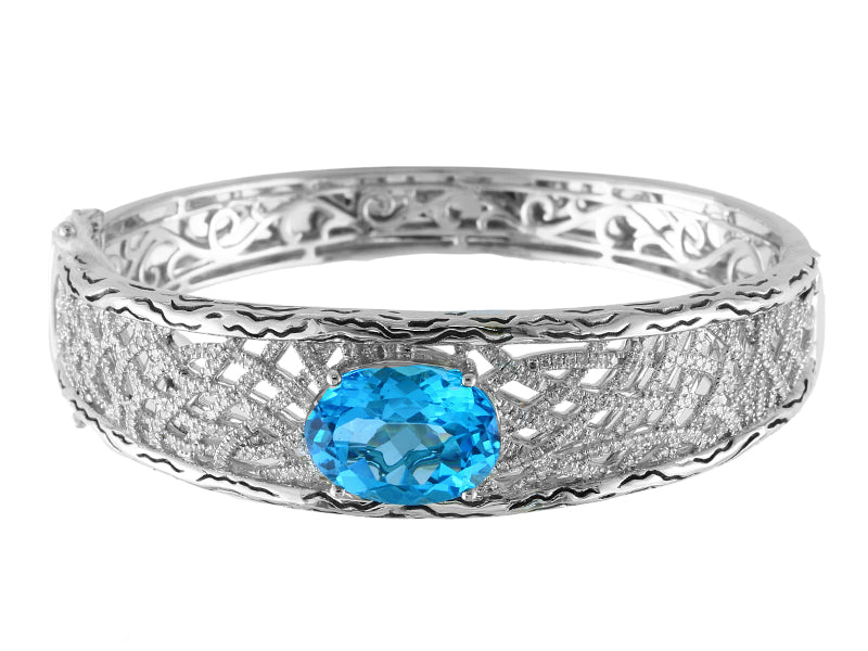 EFFY 925 STERLING SILVER DIAMOND,BLUE TOPAZ BANGLE