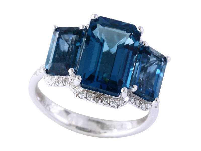 EFFY 14K WHITE GOLD DIAMOND,LONDON BLUE TOPAZ RING