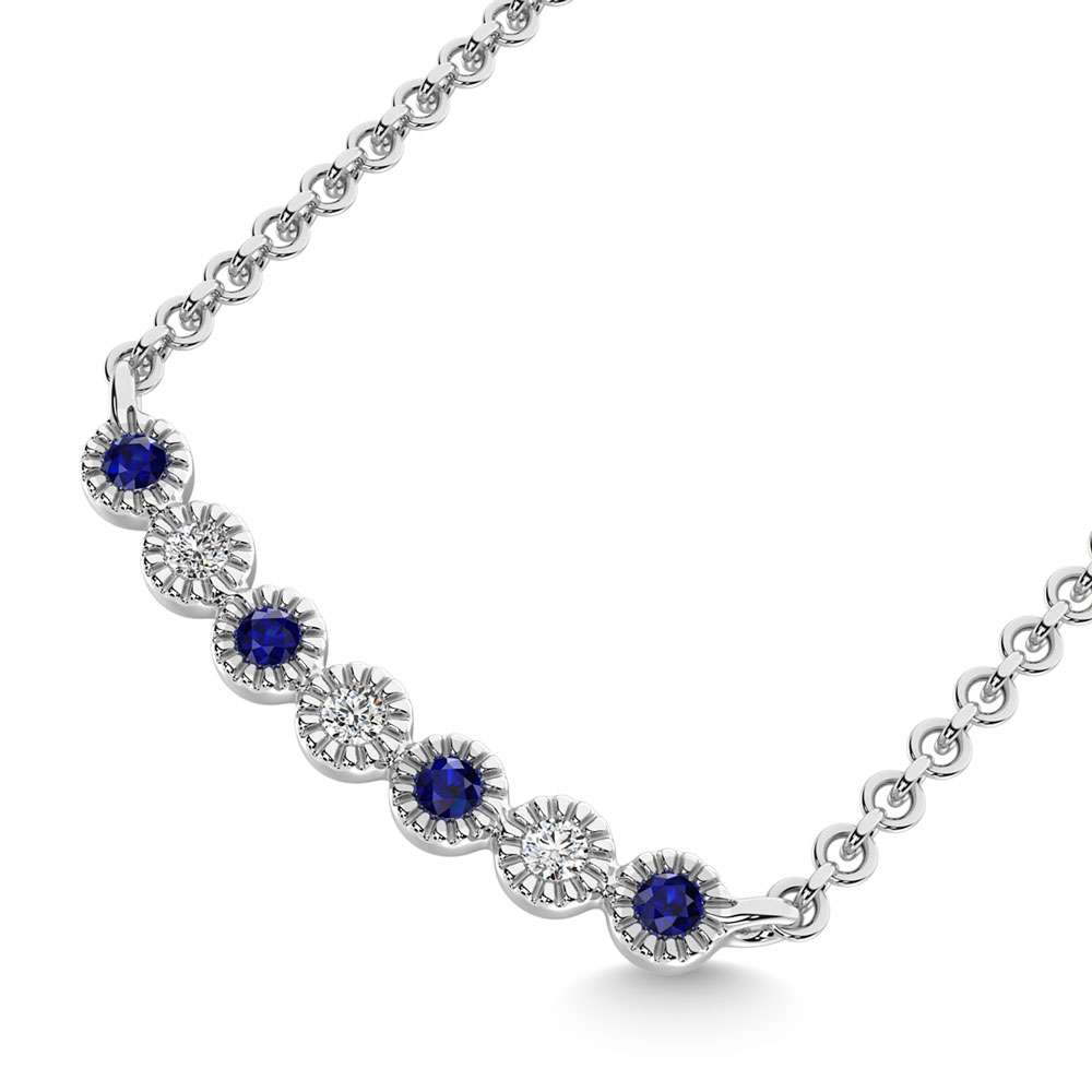 Diamond 1/10 Ct.Tw. And Blue Sapphire Necklace in 10K White Gold