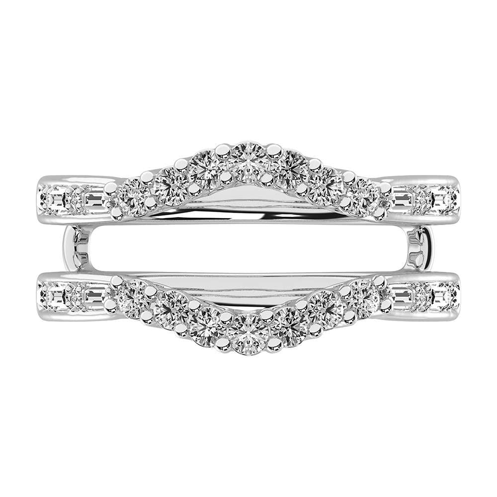 14K White Gold 1/2 Ct.Tw. Round and Baguette Diamond Guard Ring