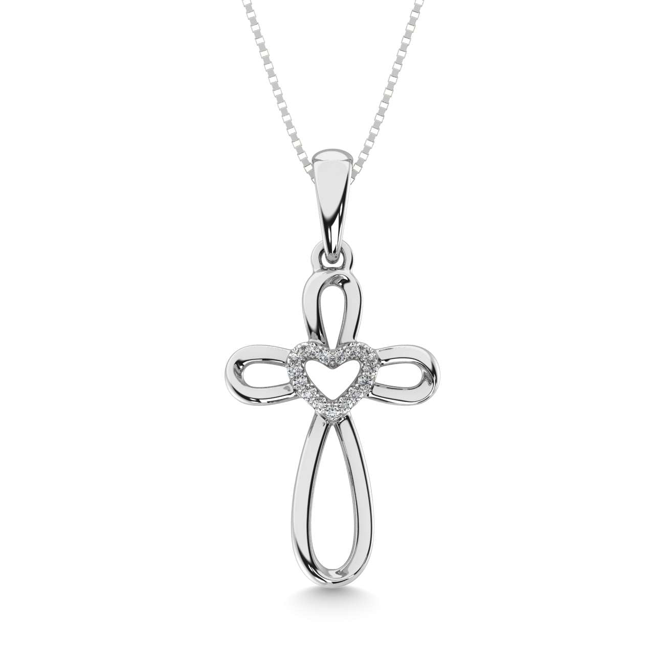 Sterling Silver Diamond Accent Heart &amp; Cross Pendant