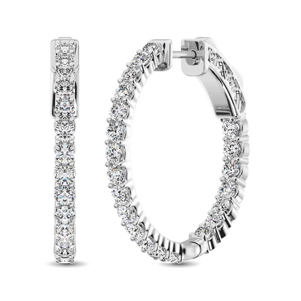 10K White Gold Diamond 2 Ct.Tw. In and Out Hoop Earrings