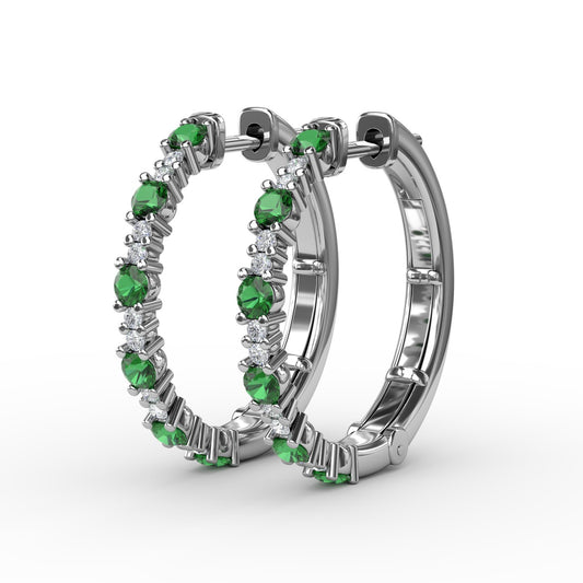 Precious Emerald and Diamond Hoop Earrings