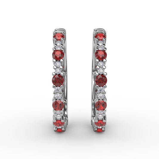 Precious Ruby and Diamond Hoop Earrings