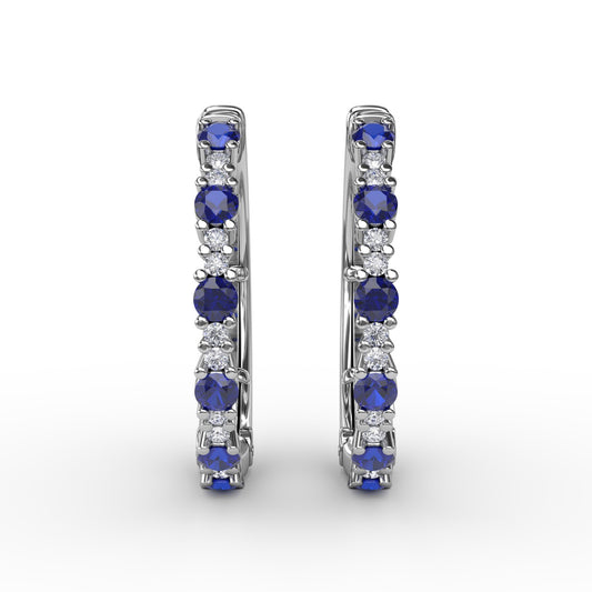 Precious Sapphire and Diamond Hoop Earrings