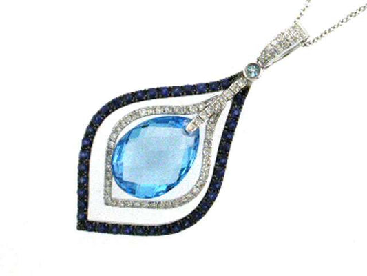 EFFY 14K WHITE GOLD DIAMOND,BLUE TOPAZ,SAPPHIRE PENDANT