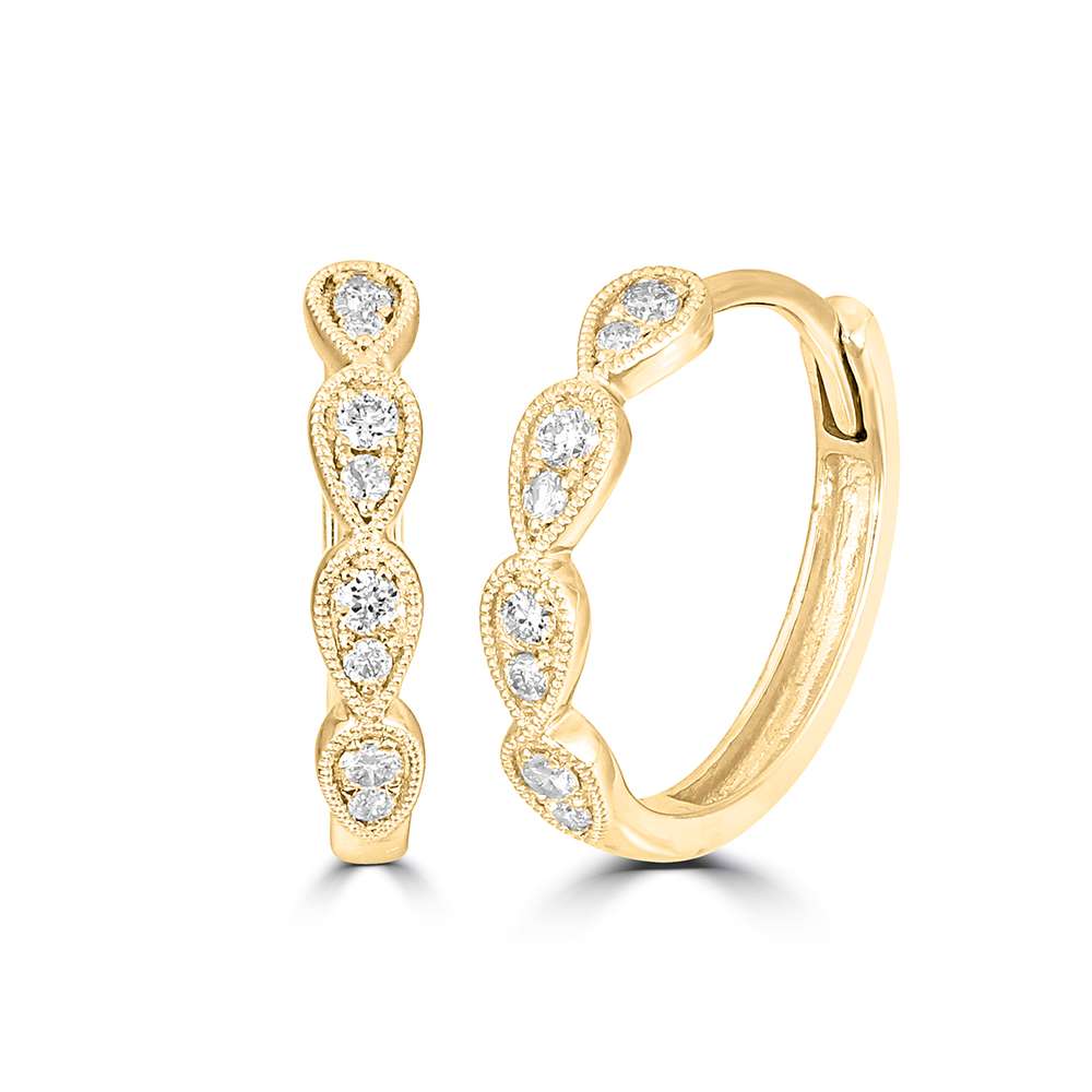14K Yellow Gold 1/10 Ct.Tw. Diamond  Stackable Hoop Earrings