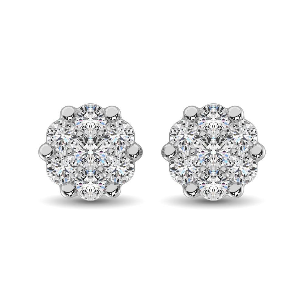 Sterling Silver 1/10 Ct.Tw. Diamond Flower Studs Earrings