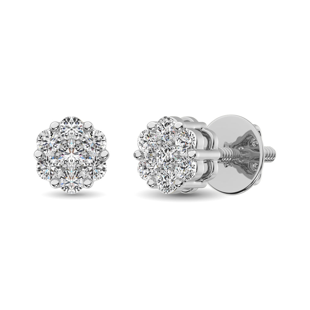 14K White Gold 1/2 Ct.Tw. Diamond Flower Studs Earrings