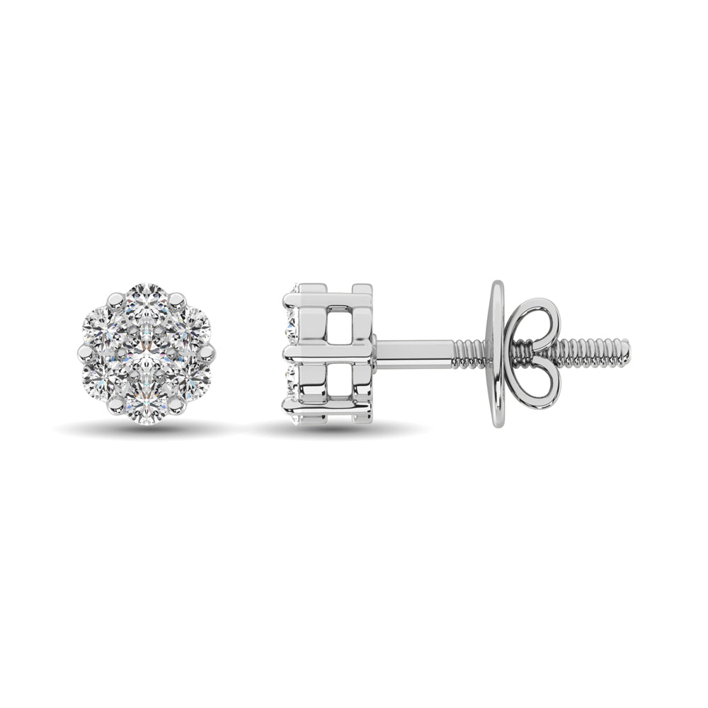 14K White Gold 1/2 Ct.Tw. Diamond Flower Studs Earrings