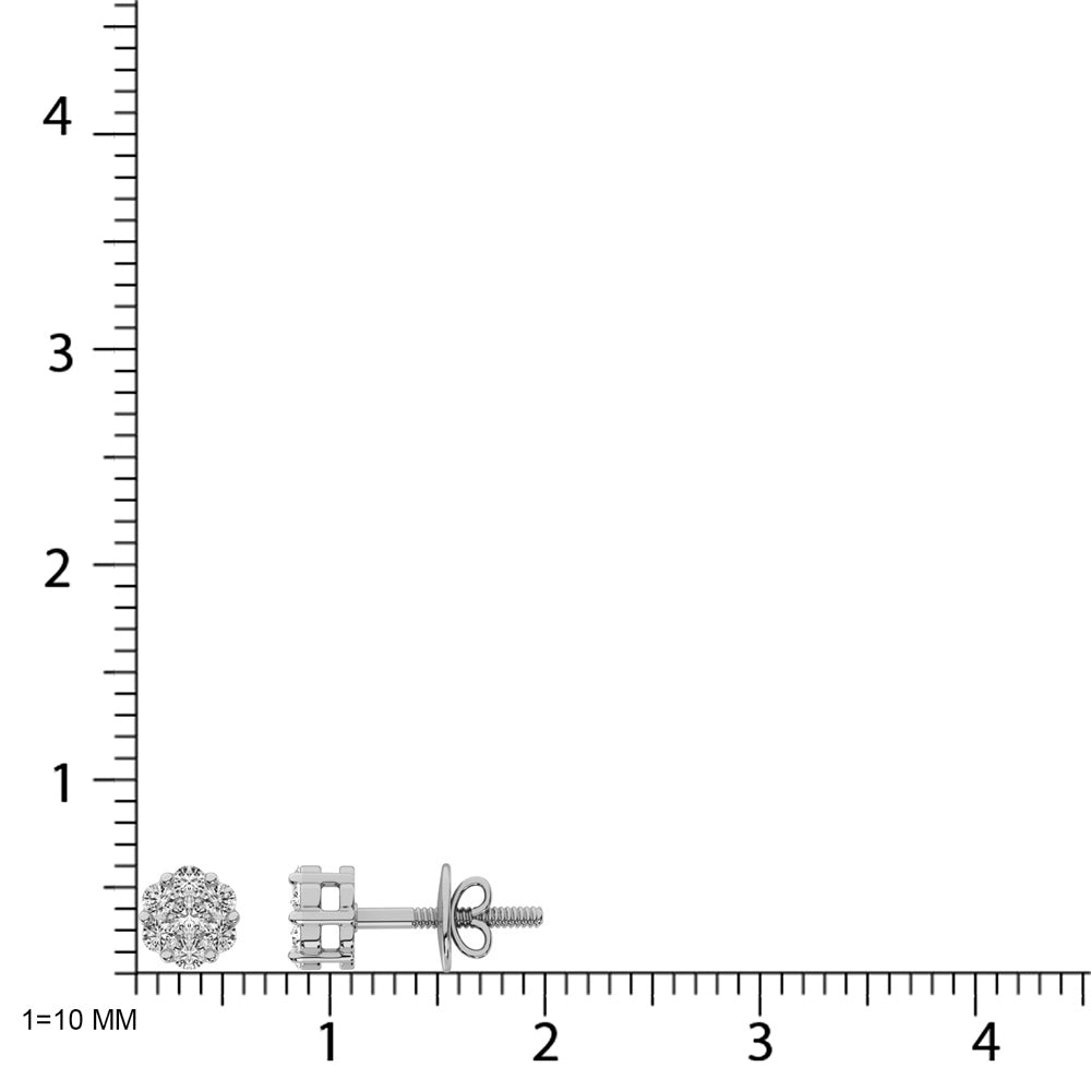 14K White Gold 1/2 Ct.Tw. Diamond Flower Studs Earrings