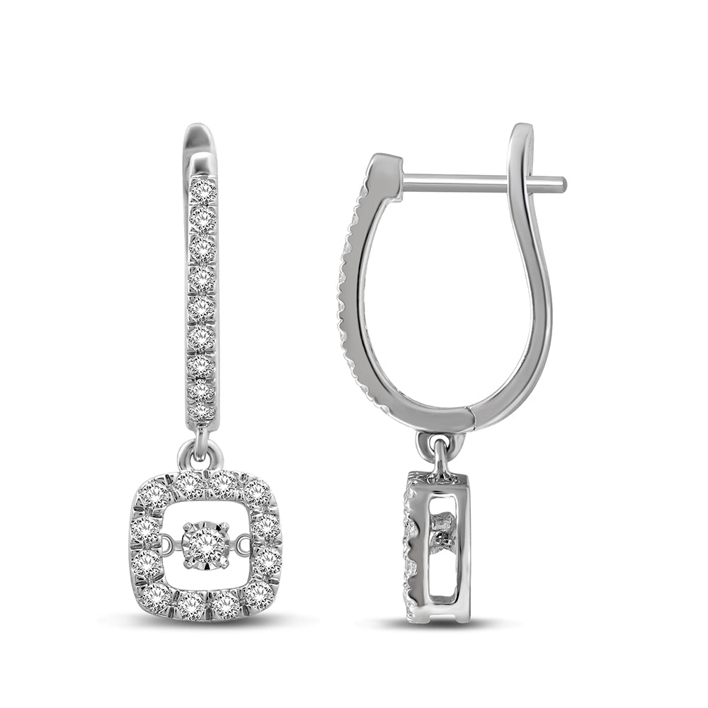 14K White Gold 1 1/4 Ct.Tw.Moving Diamond Danglers Earrings