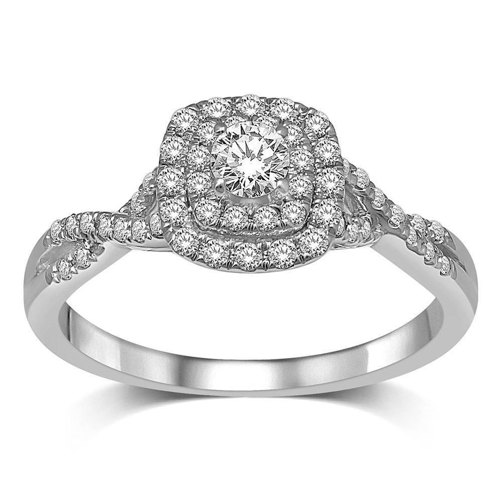 14K White Gold 1/2 Ct.Tw.Diamond Halo Engagement Ring