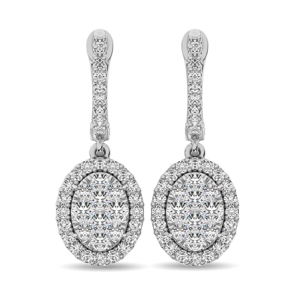 14K White Gold  1 1/2 Ctw Diamond Drop Earrings