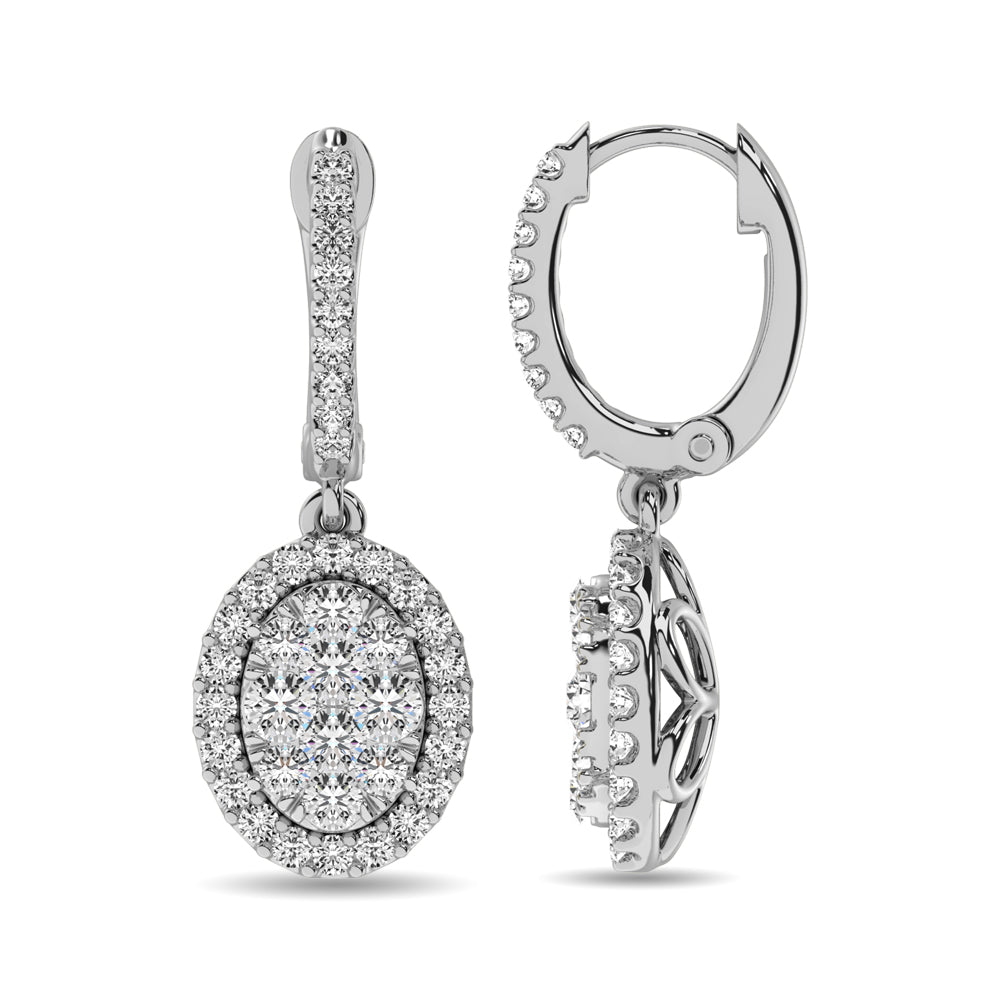 14K White Gold  1 1/2 Ctw Diamond Drop Earrings