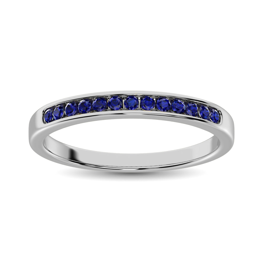 14K White Gold 1/4 Ctw Blue Sapphire Machine Band