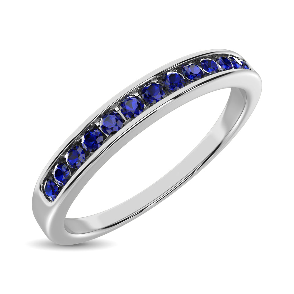 14K White Gold 1/4 Ctw Blue Sapphire Machine Band