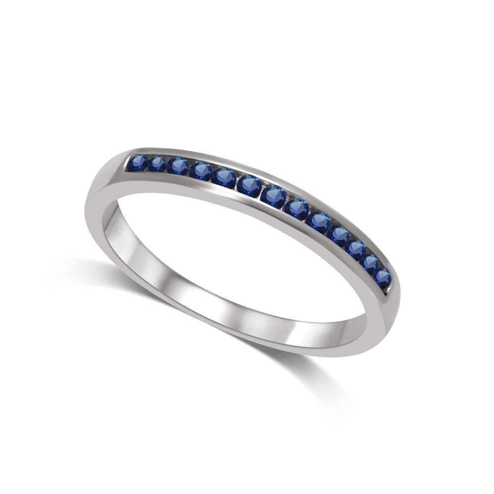 14K White Gold 1/4 Ctw Blue Sapphire Machine Band