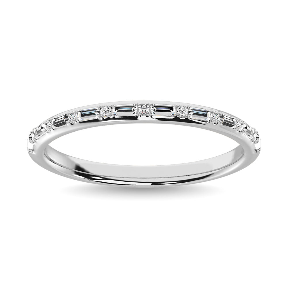 Diamond 1/10 Ct.Tw. Round and Baguette Stackable Ring in 14K White Gold