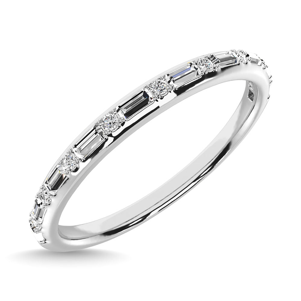 Diamond 1/10 Ct.Tw. Round and Baguette Stackable Ring in 14K White Gold