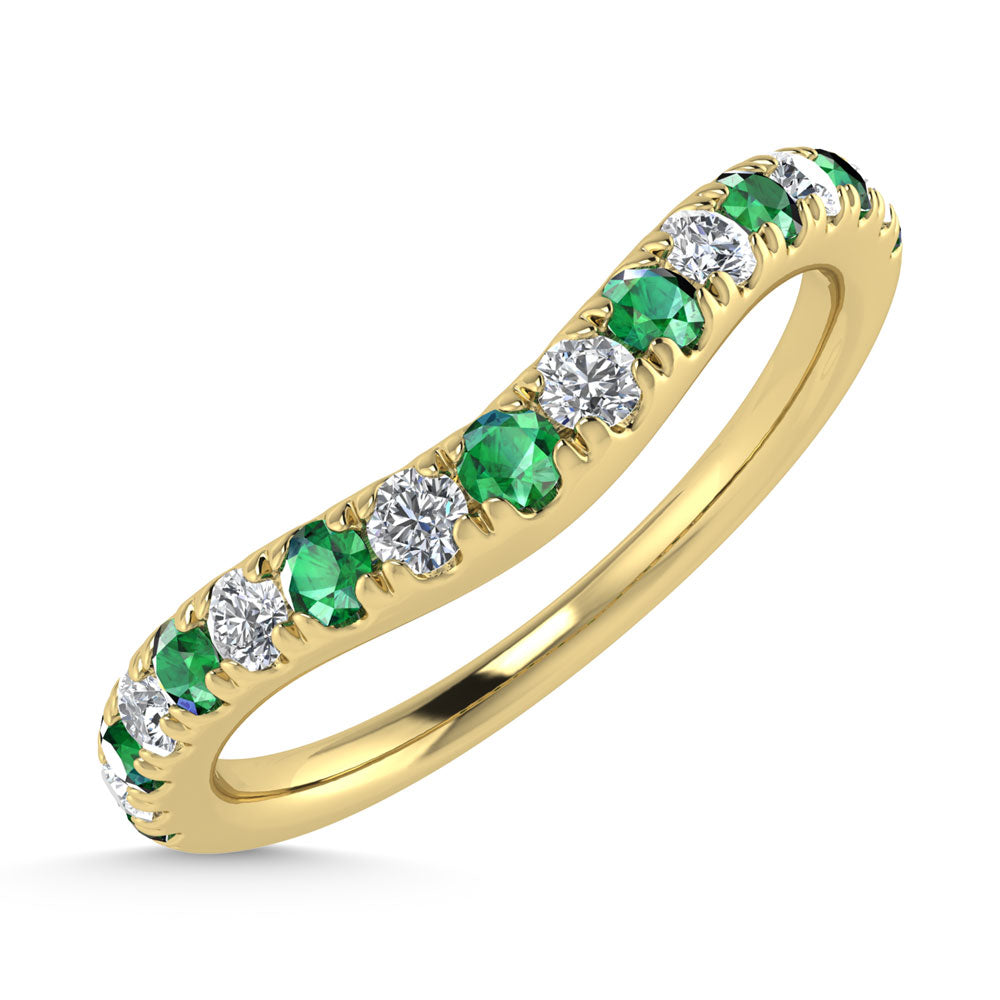 14K Yellow Gold Emerald and Diamond 1/3 Ct.Tw. Curve Band