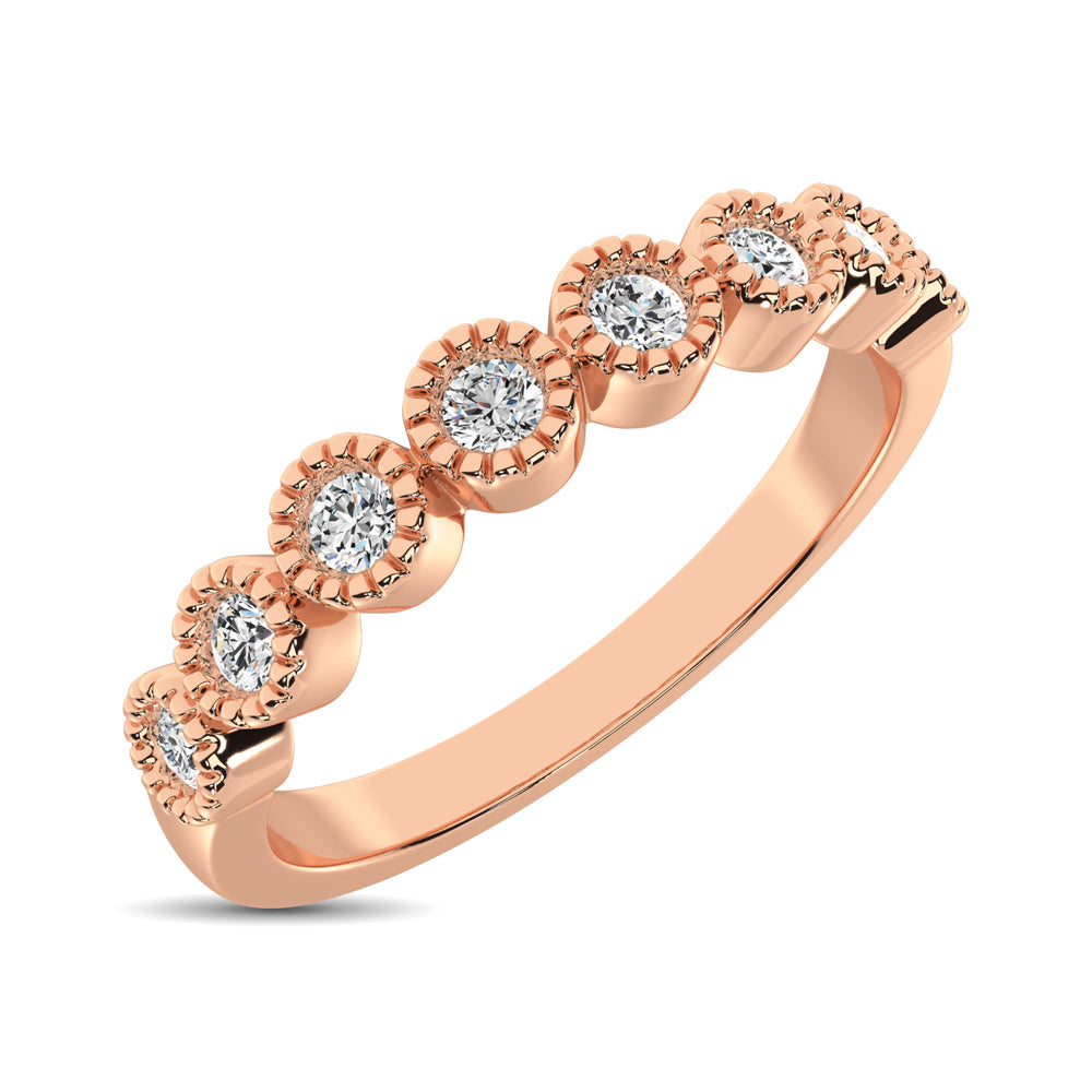 Diamond 1/4 Ctw Stackable Bezel Band with Beaded Setting in 14K Rose Gold
