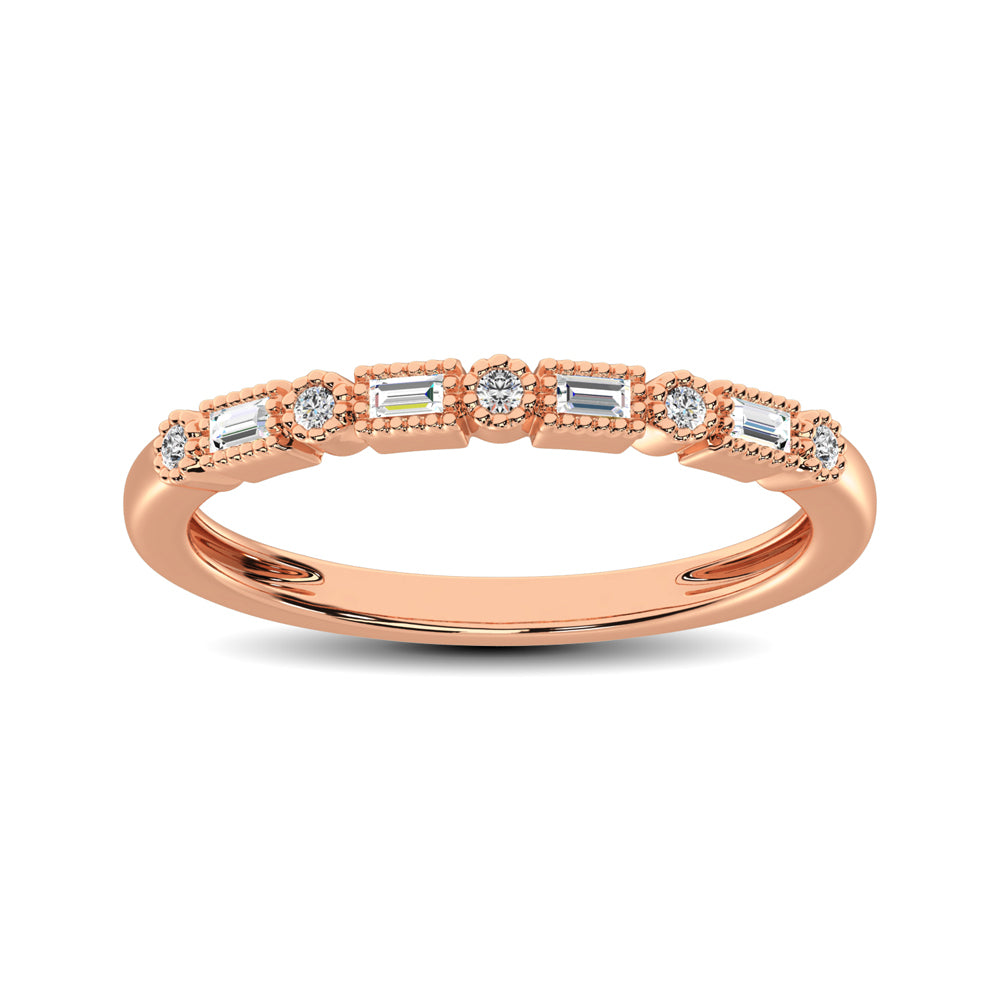 14K Rose Gold 1/10 Ctw Round and Tapper Diamond Band Ring