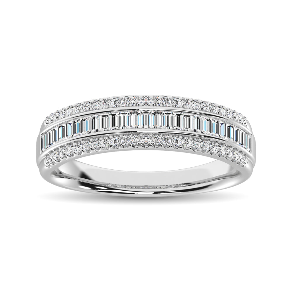 14K White Gold Round and Baguette Diamond 2/5 Ct.Tw. Anniversary Band