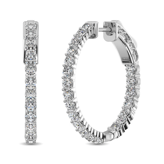 14K White Gold Diamond 1 Ct.Tw. In and Out Hoop Earrings
